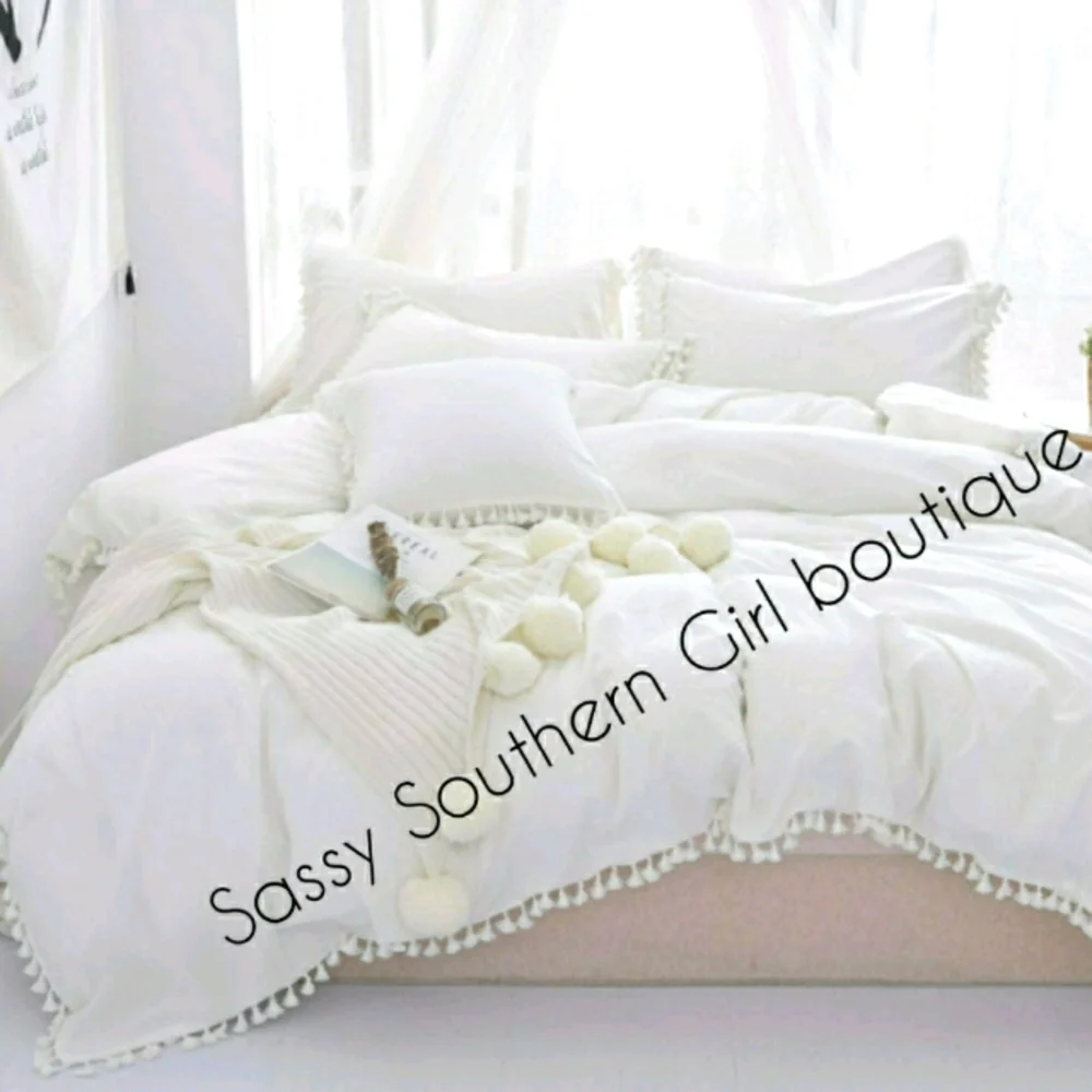 ⭐🆕 Boho White washed tassle duvet cover set